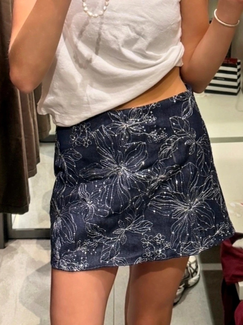 Zara Floral Mini Skirt in Blue & White